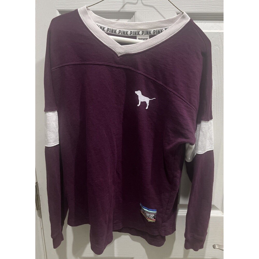 Victoria Secret Pink Sweatshirt Womens XS Purple Pullover Long Sleeve Love Pink